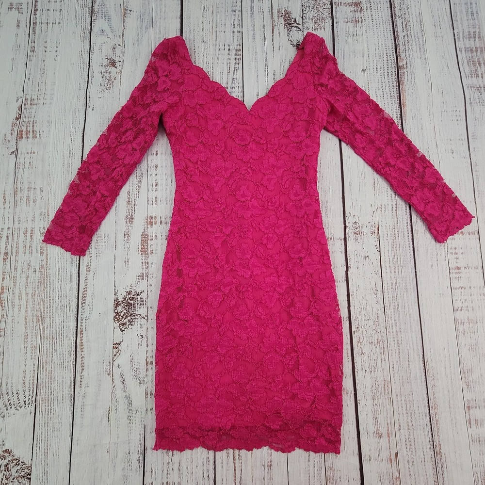 Vintage Molly Malloy All That Jazz Hot Pink Lace Sweetheart Sheath Dress Size 8